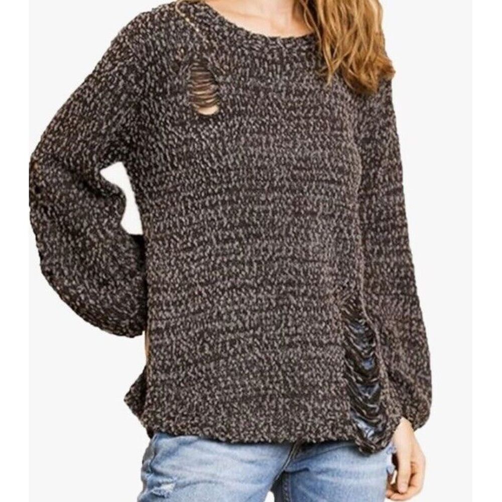 Cutout Sweater‎ with Distressed Ripped Details Size M Umgee Peasant Bohemian